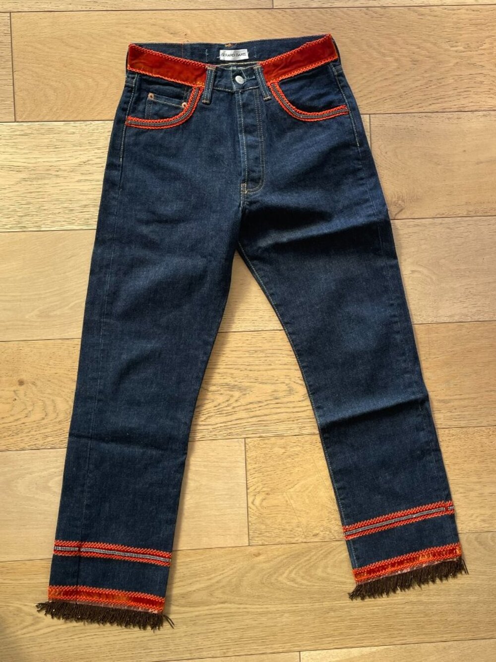 Gerard Darel Big Star US Legend Embroidered Fringe Hem Jeans Boho Western